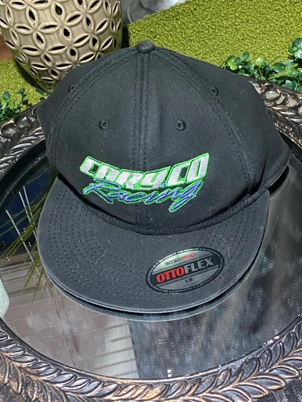 OTTO Black Hat with Green and Blue Embroidered 'Racing' Logo